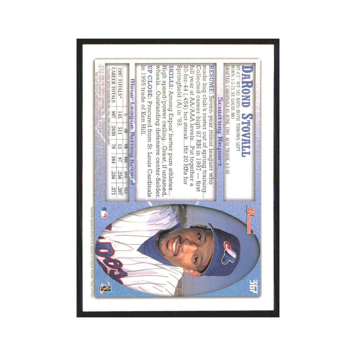 1998 Bowman DaRond Stovall Montreal Expos #367