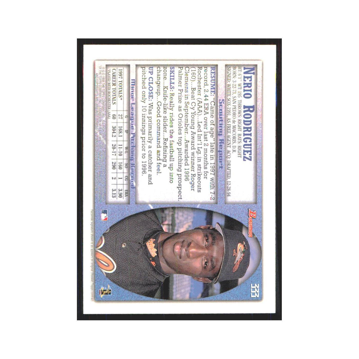 1998 Bowman Nerio Rodriguez Orioles #333