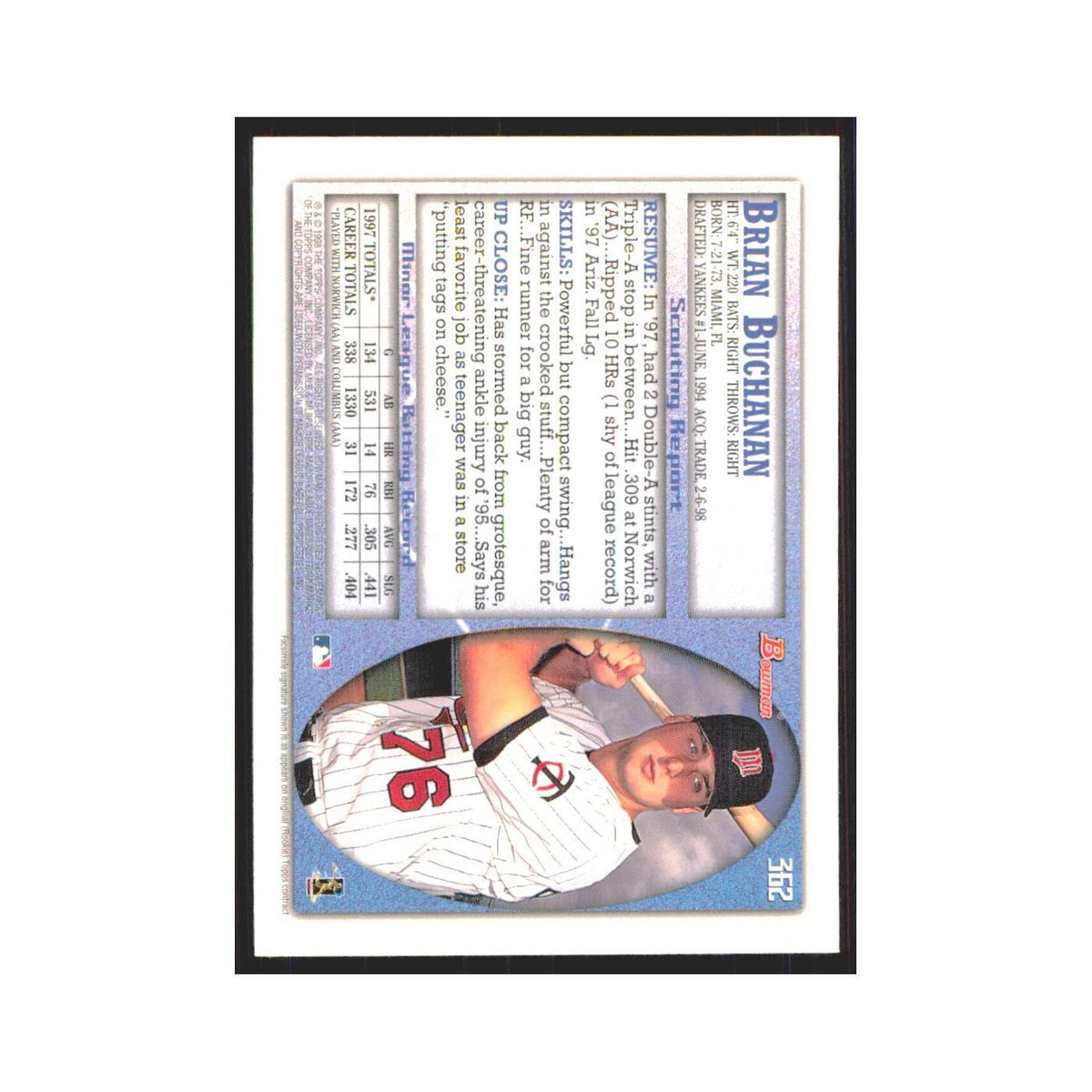 1998 Bowman Brian Buchanan Twins #362