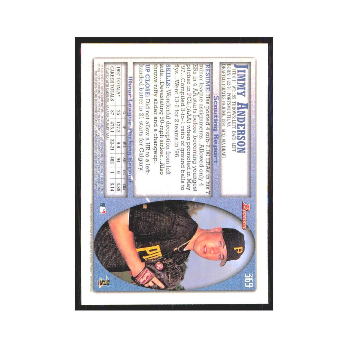 1998 Bowman Jimmy Anderson Pirates #369