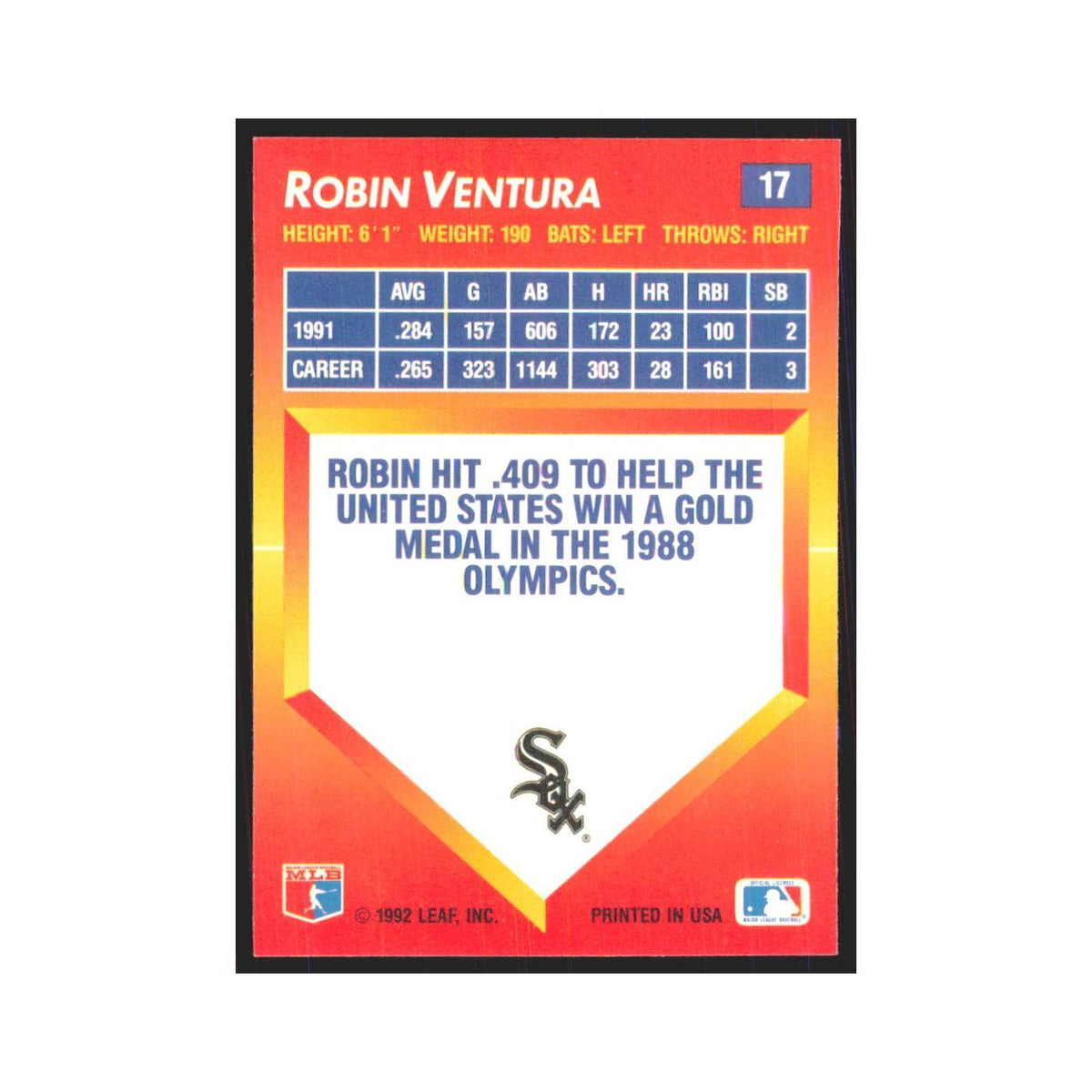 1992 Donruss Triple Play Robin Ventura White Sox #17