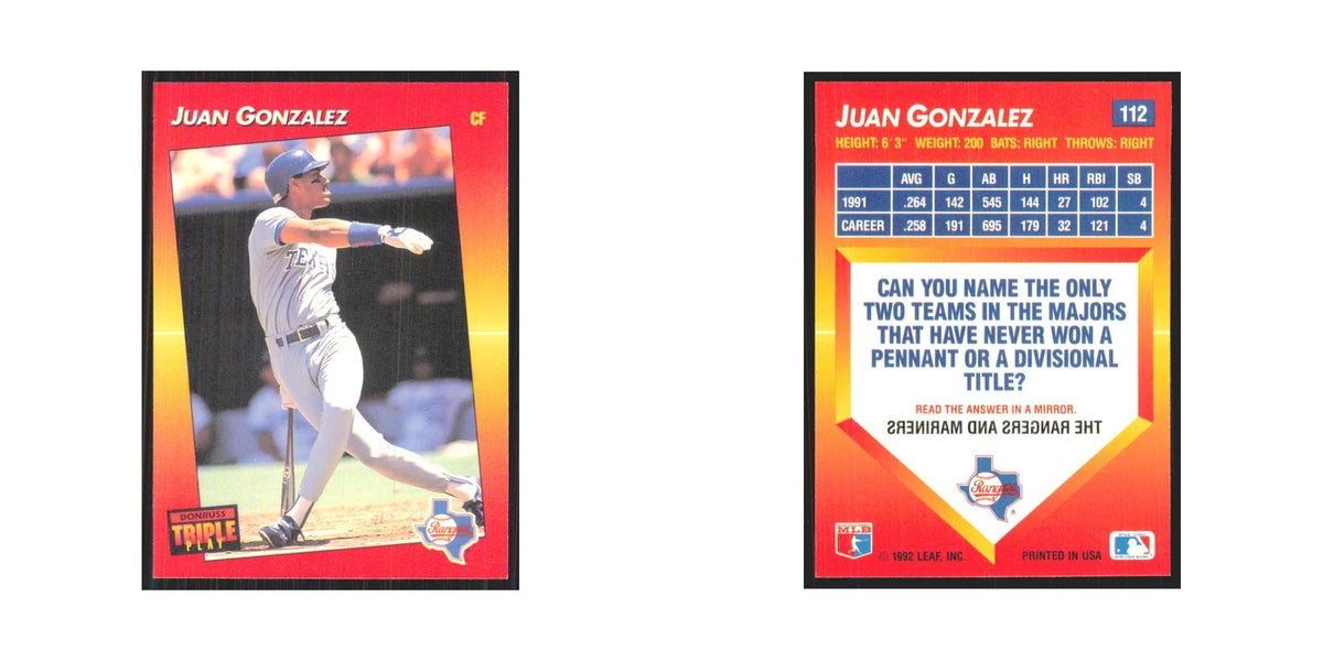 1992 Donruss Triple Play Juan Gonzalez Rangers #112