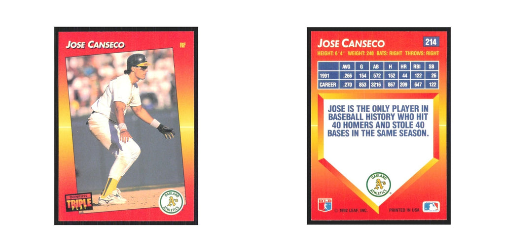 1992 Donruss Triple Play Jose Canseco Athletics #214