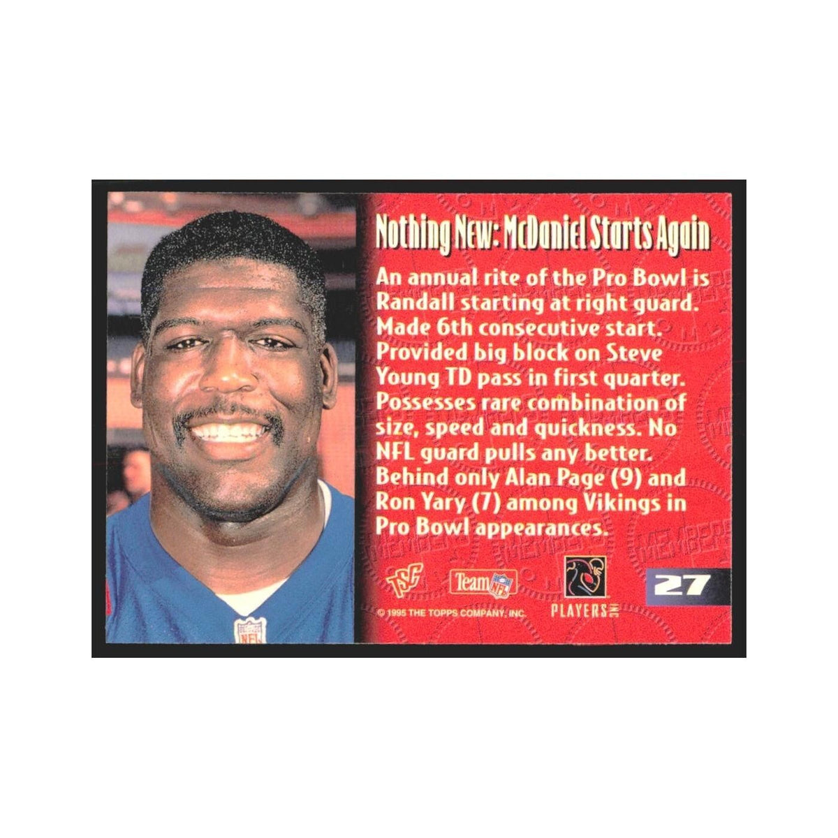 1995 Stadium Club Members Only Randall McDaniel Vikings #27
