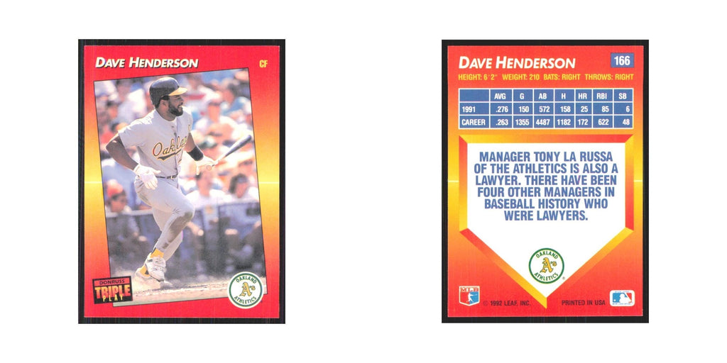 1992 Triple Play Dave Henderson Athletics #166