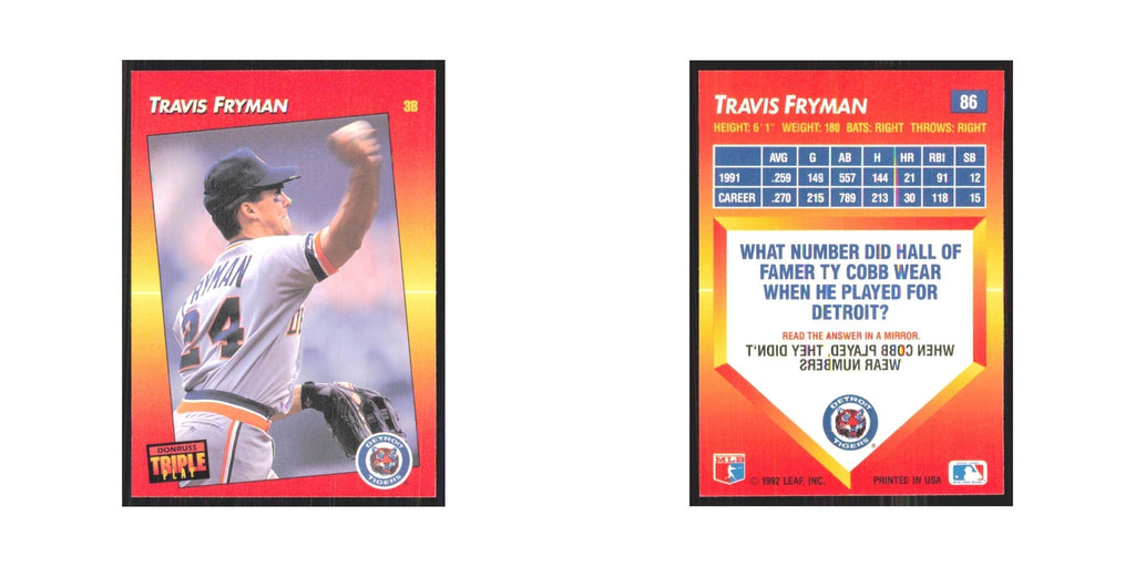 1992 Triple Play Travis Fryman Tigers #86