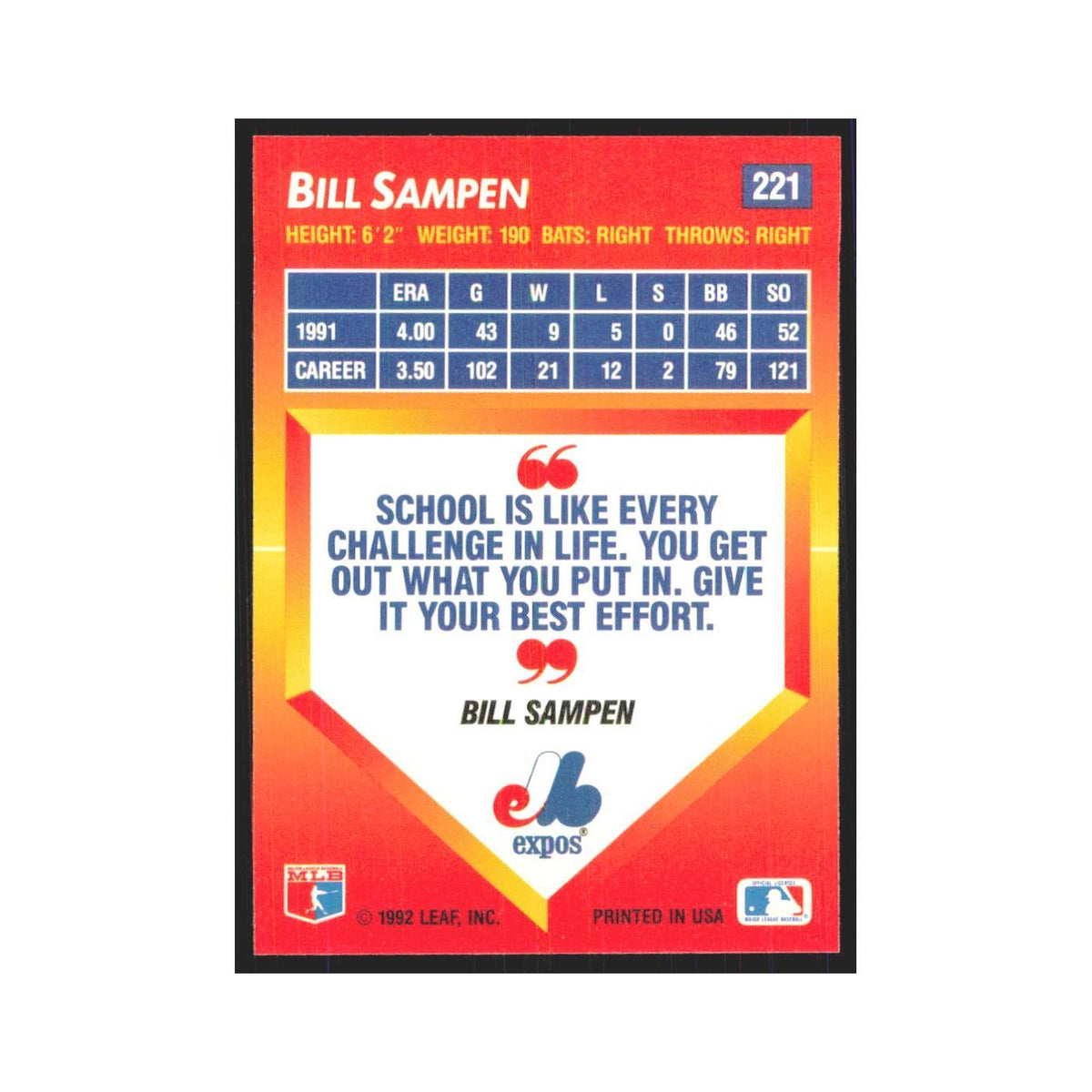 1992 Triple Play Bill Sampen Montreal Expos #221
