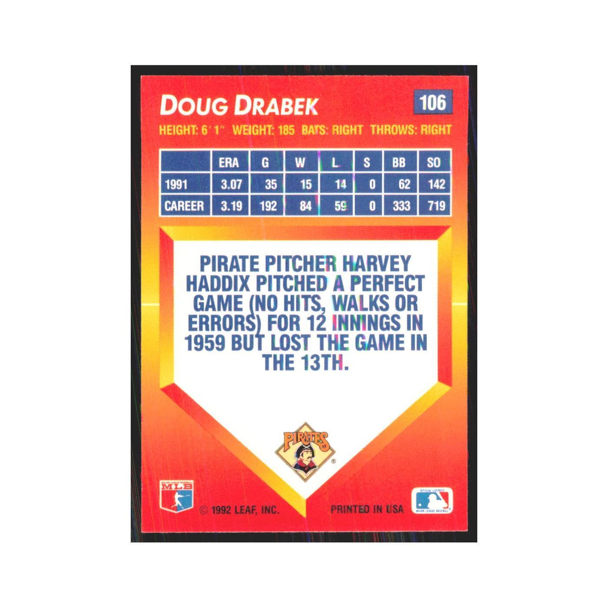 1992 Triple Play Doug Drabek Pirates #106