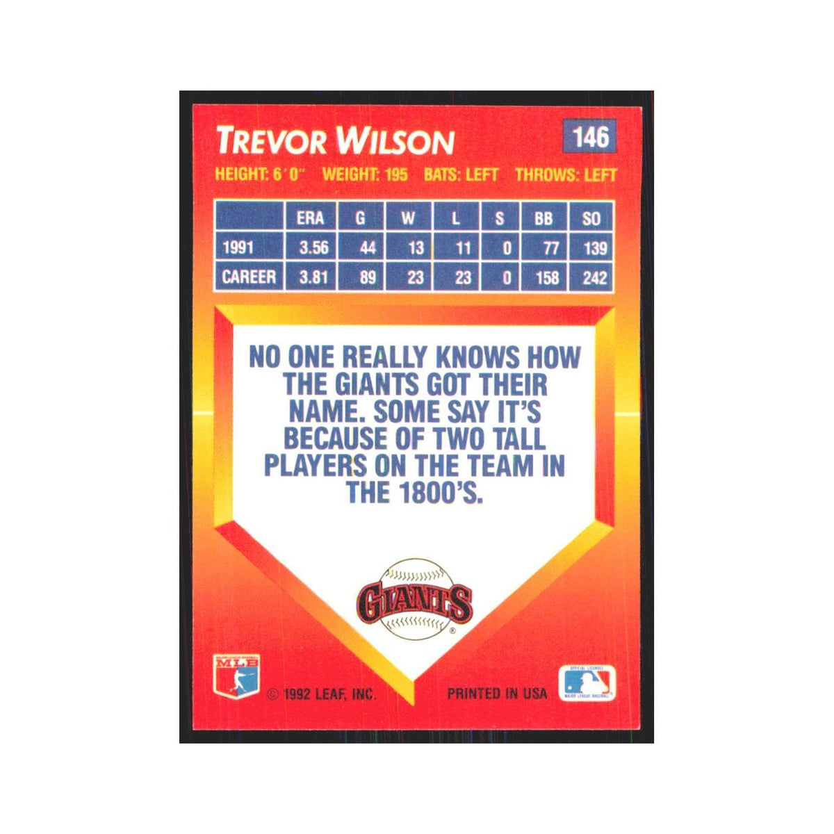 1992 Triple Play Trevor Wilson Giants #146