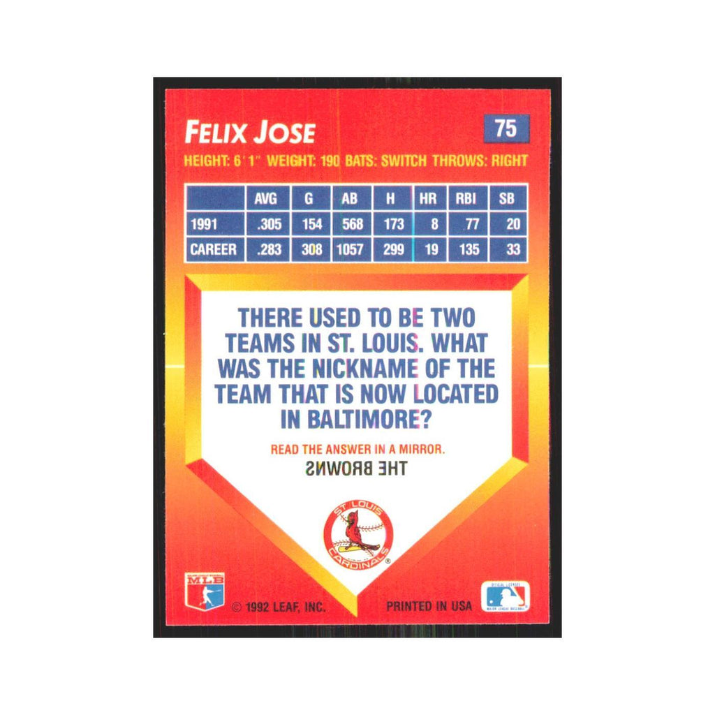 1992 Triple Play Felix Jose Cardinals #75