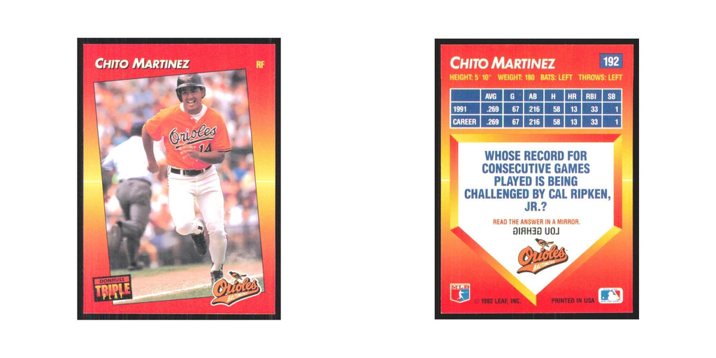 1992 Triple Play Chito Martinez Orioles #192