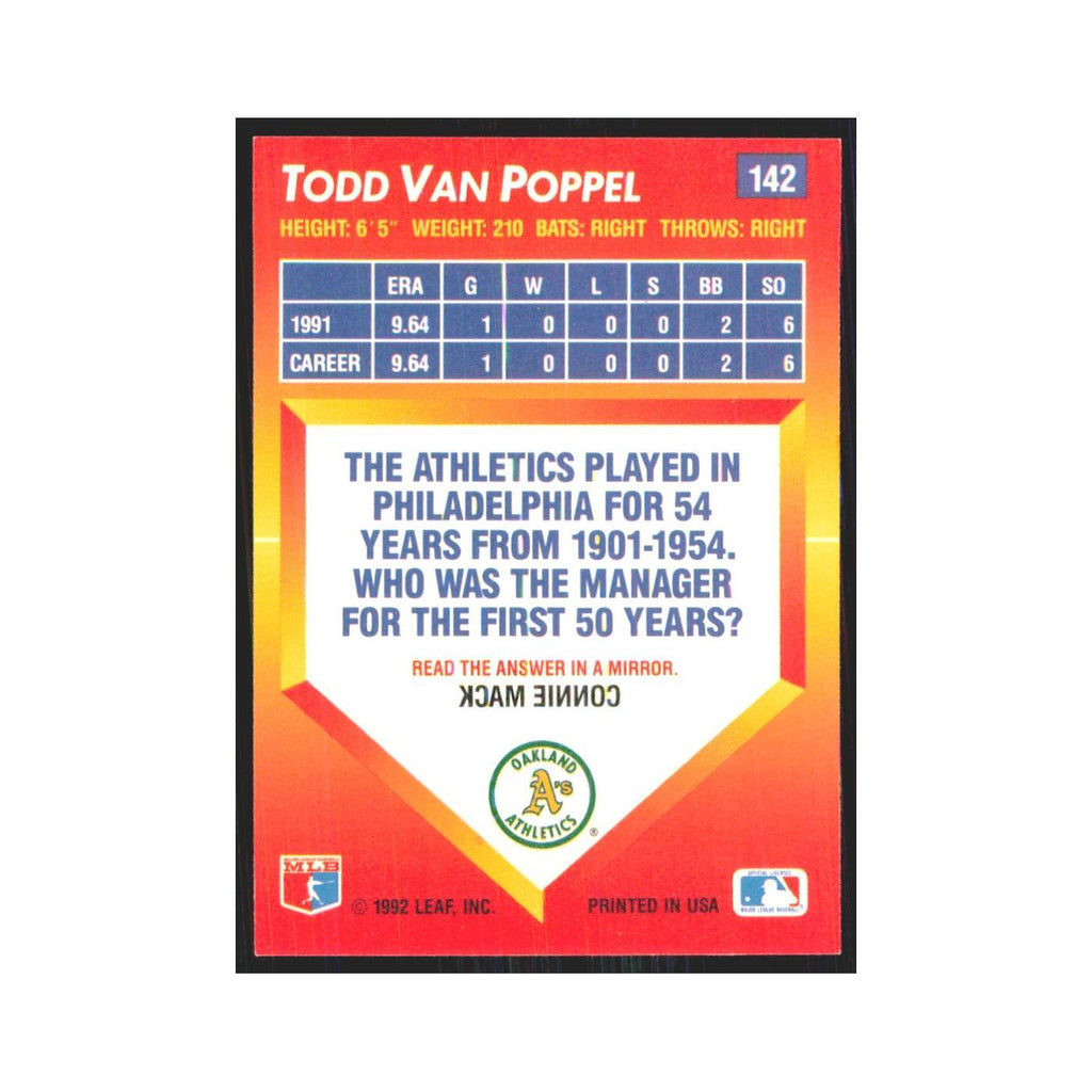 1992 Triple Play Todd Van Poppel Athletics #142