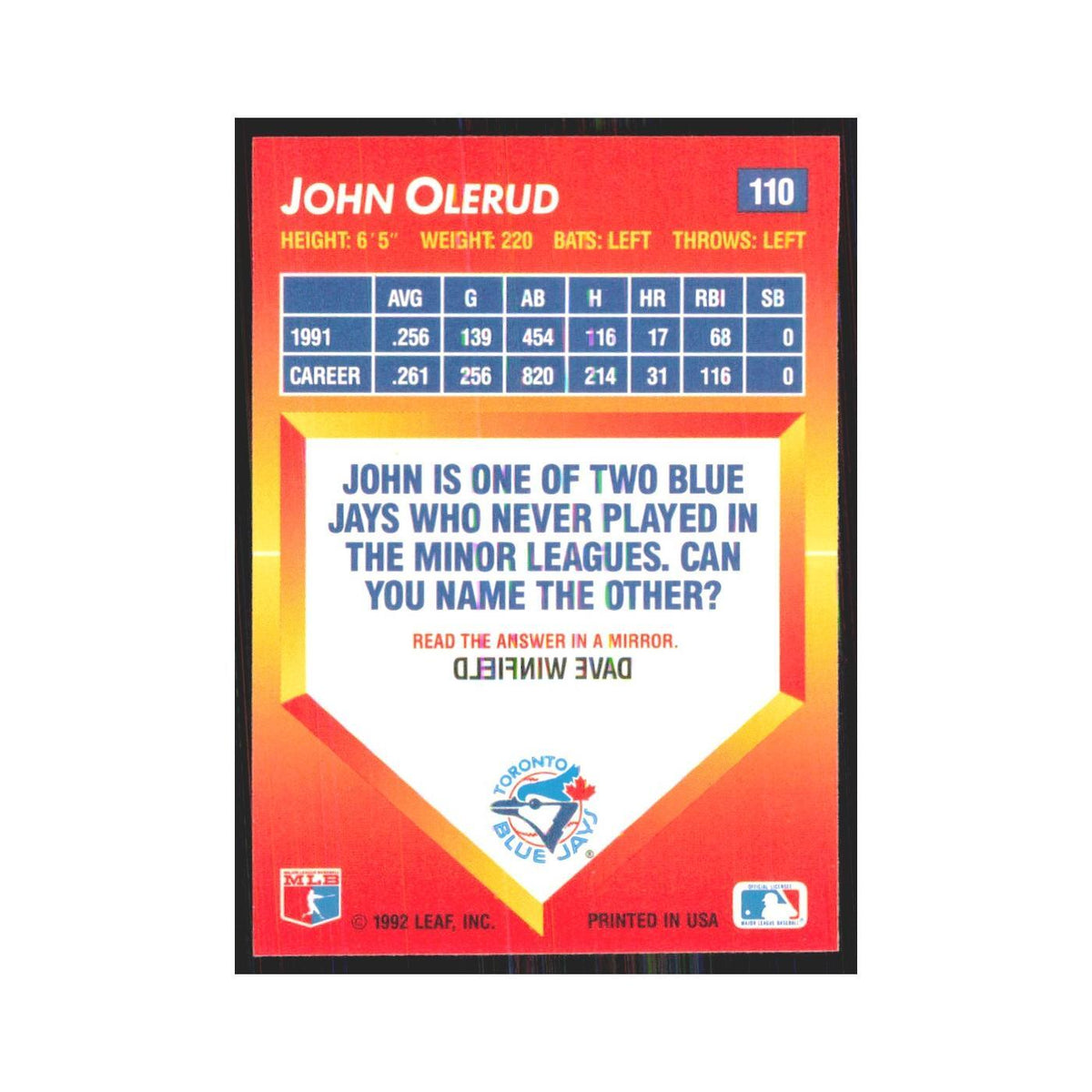 1992 Triple Play John Olerud Blue Jays #110