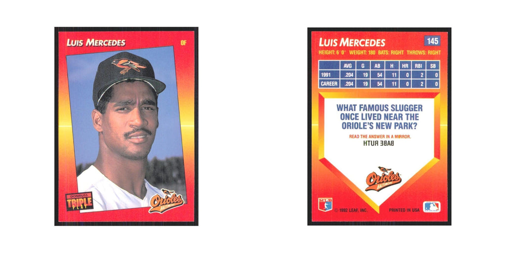 1992 Triple Play Luis Mercedes Orioles #145