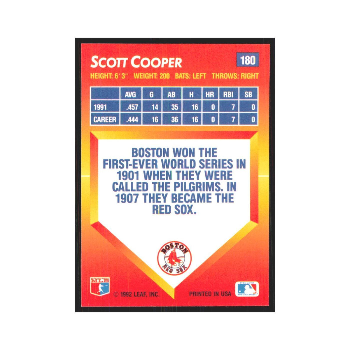 1992 Triple Play Scott Cooper Red Sox #180