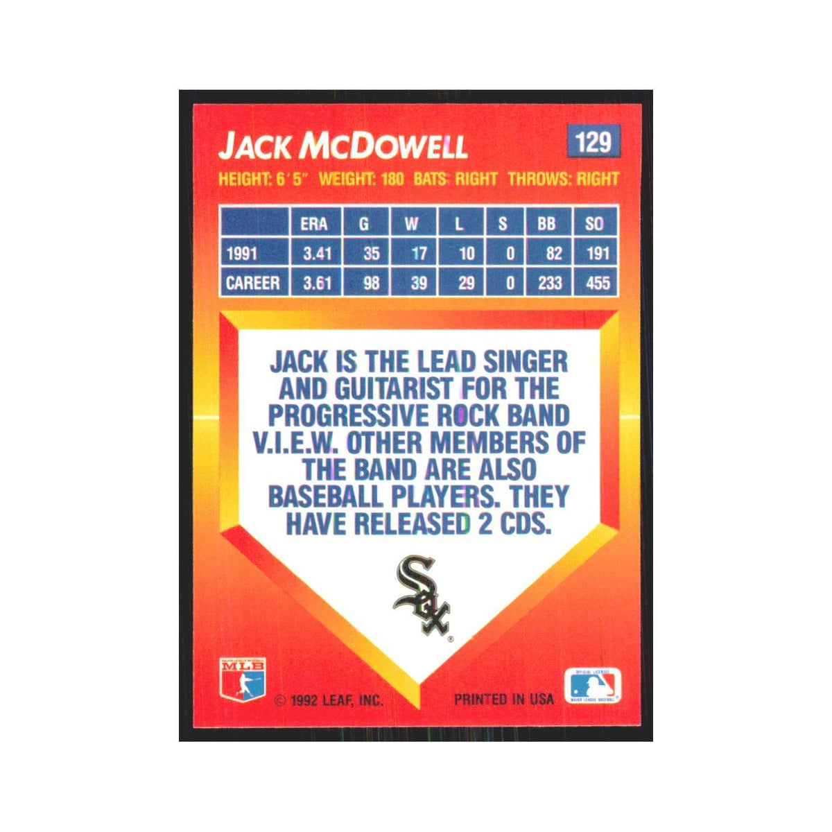 1992 Triple Play Jack McDowell White Sox #129