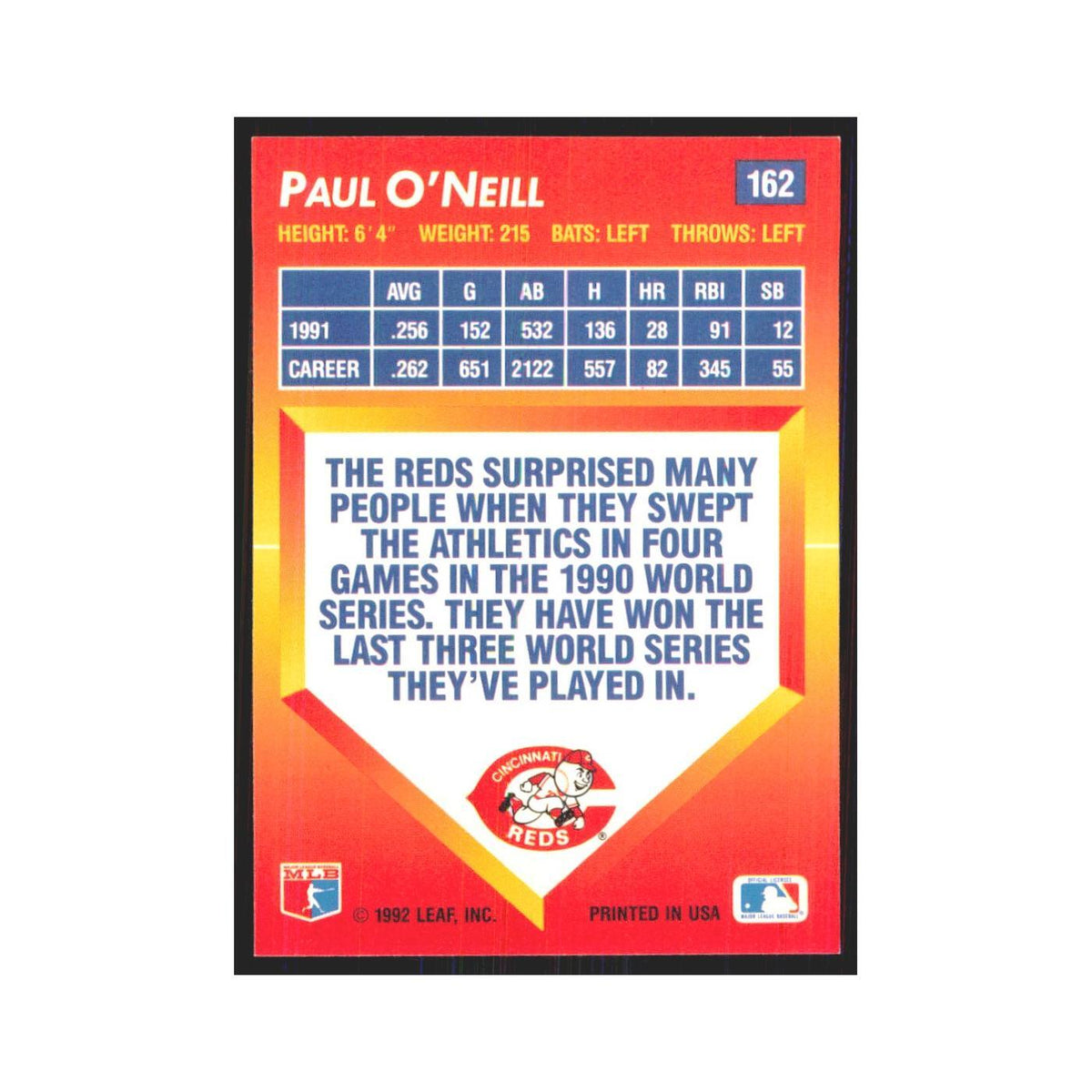 1992 Triple Play Paul O'Neill Reds #162