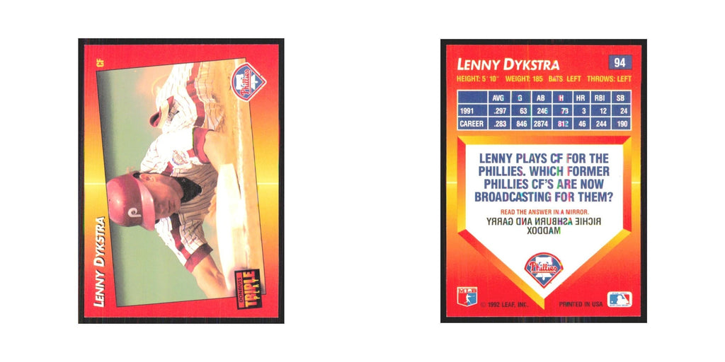 1992 Triple Play Lenny Dykstra Phillies #94
