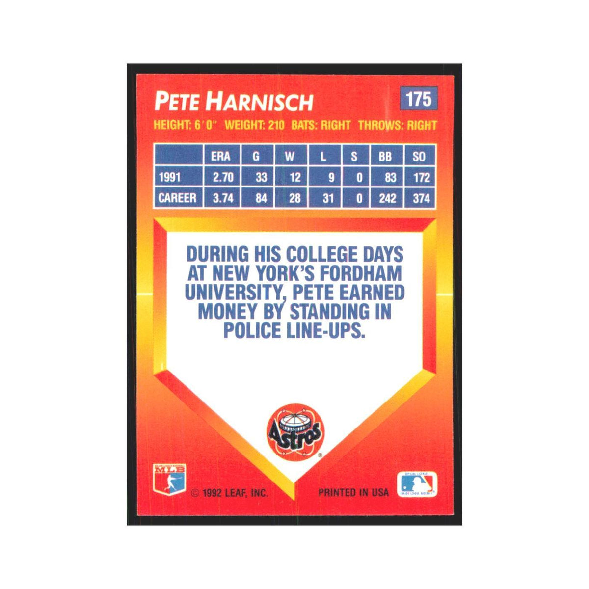 1992 Triple Play Pete Harnisch Astros #175