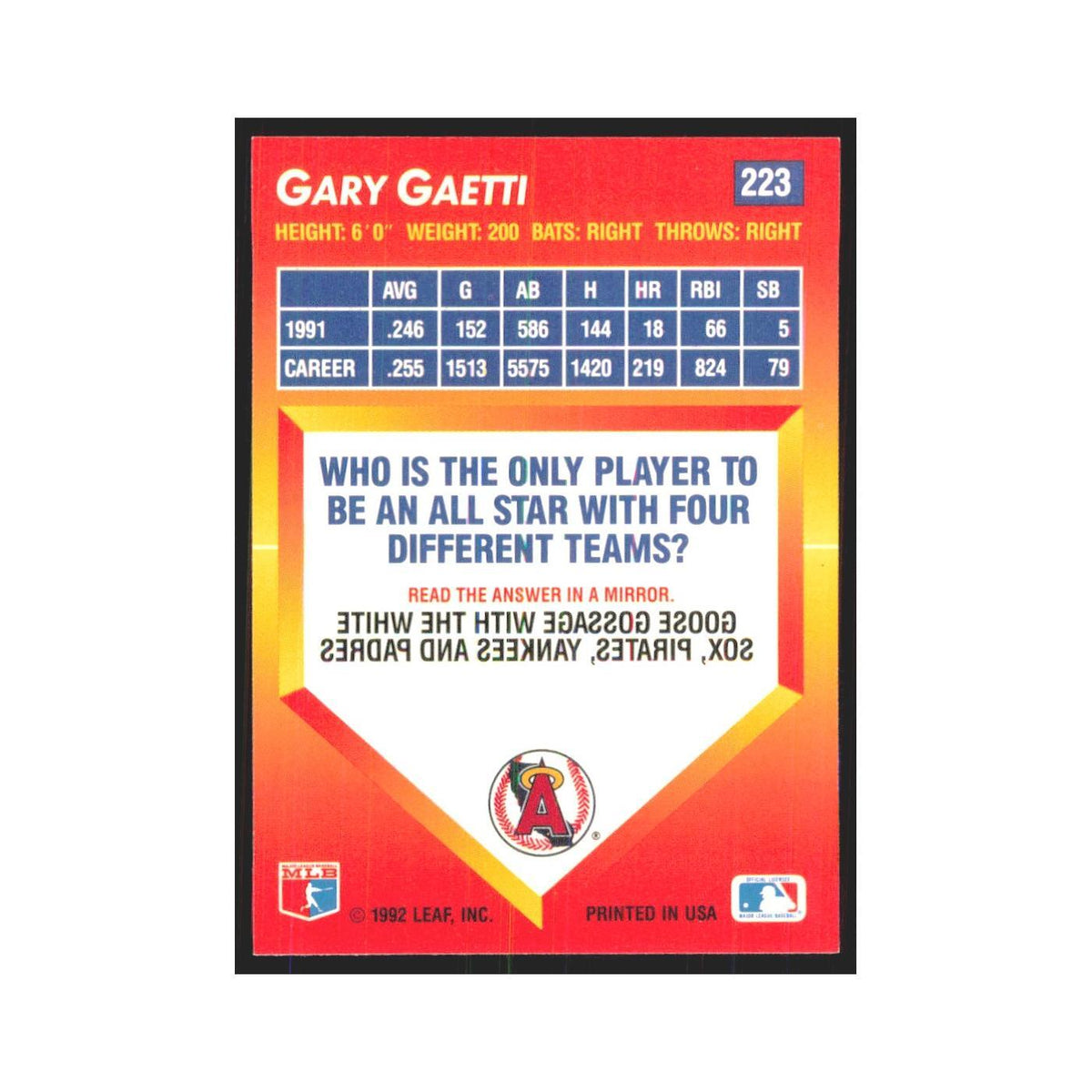 1992 Triple Play Gary Gaetti Angels #223