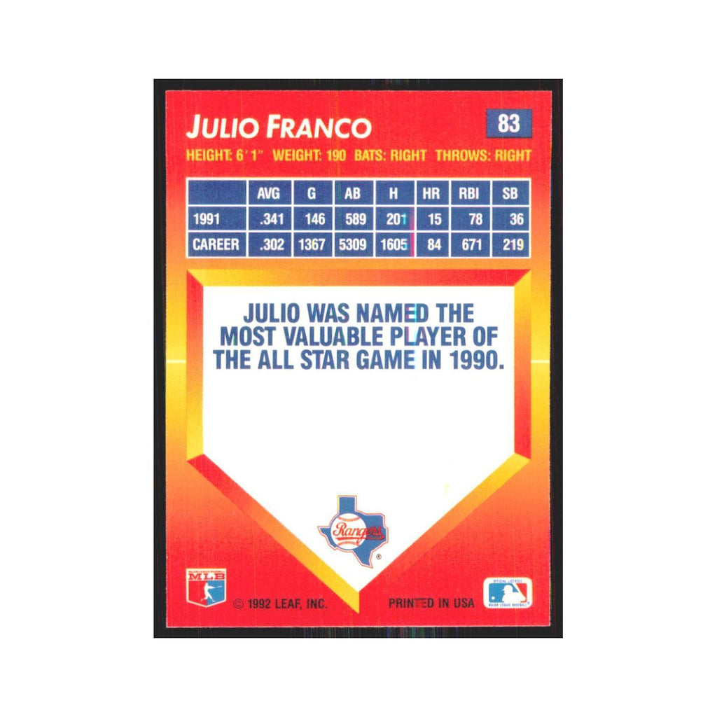 1992 Triple Play Julio Franco Rangers #83