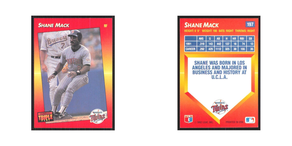 1992 Triple Play Shane Mack Twins #197