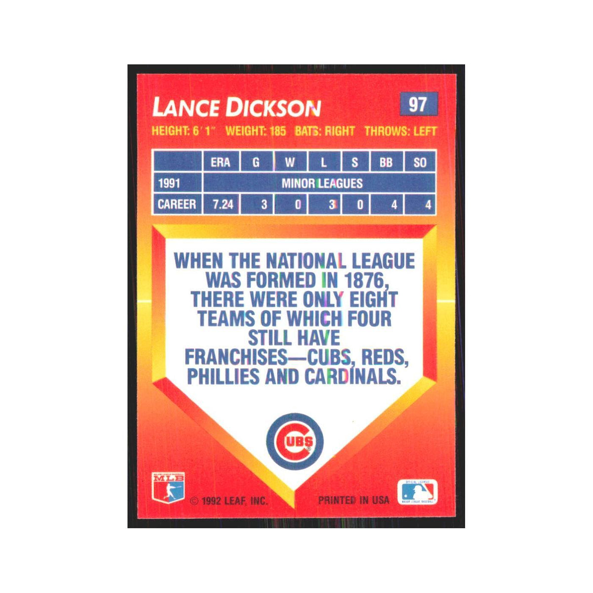 1992 Triple Play Lance Dickson Cubs #97