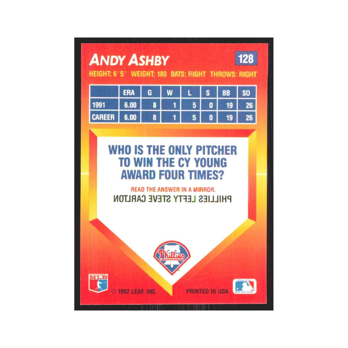1992 Triple Play Andy Ashby Phillies #128