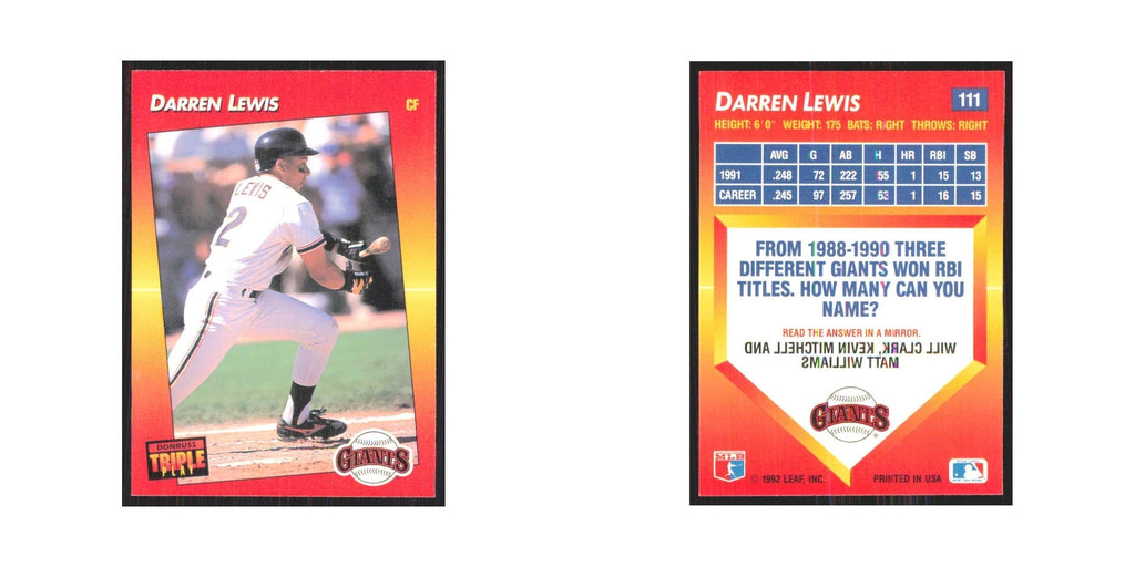 1992 Triple Play Darren Lewis Giants #111