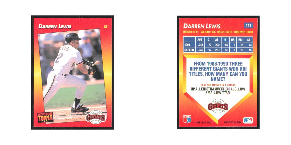 1992 Triple Play Darren Lewis Giants #111
