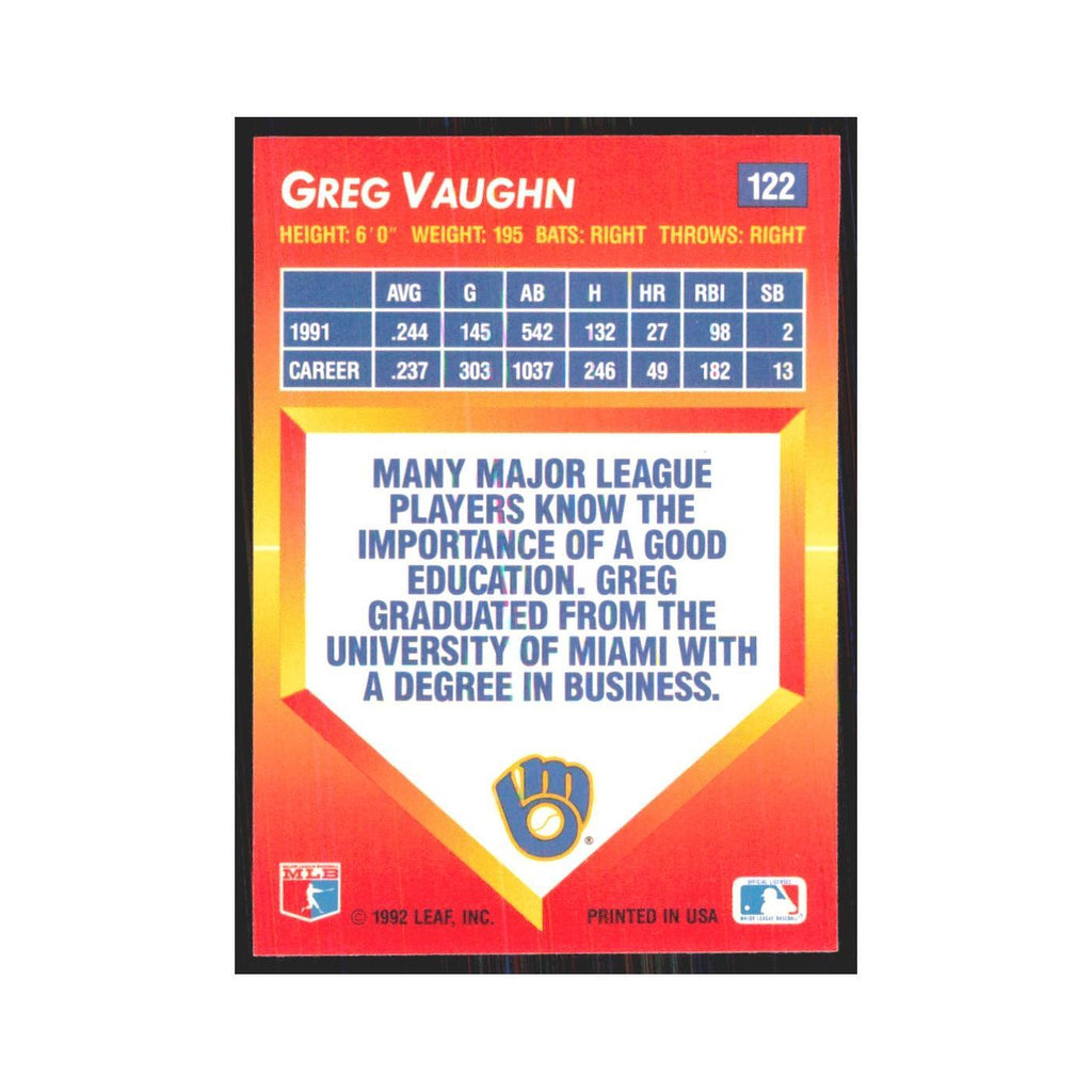 1992 Triple Play Greg Vaughn Brewers #122