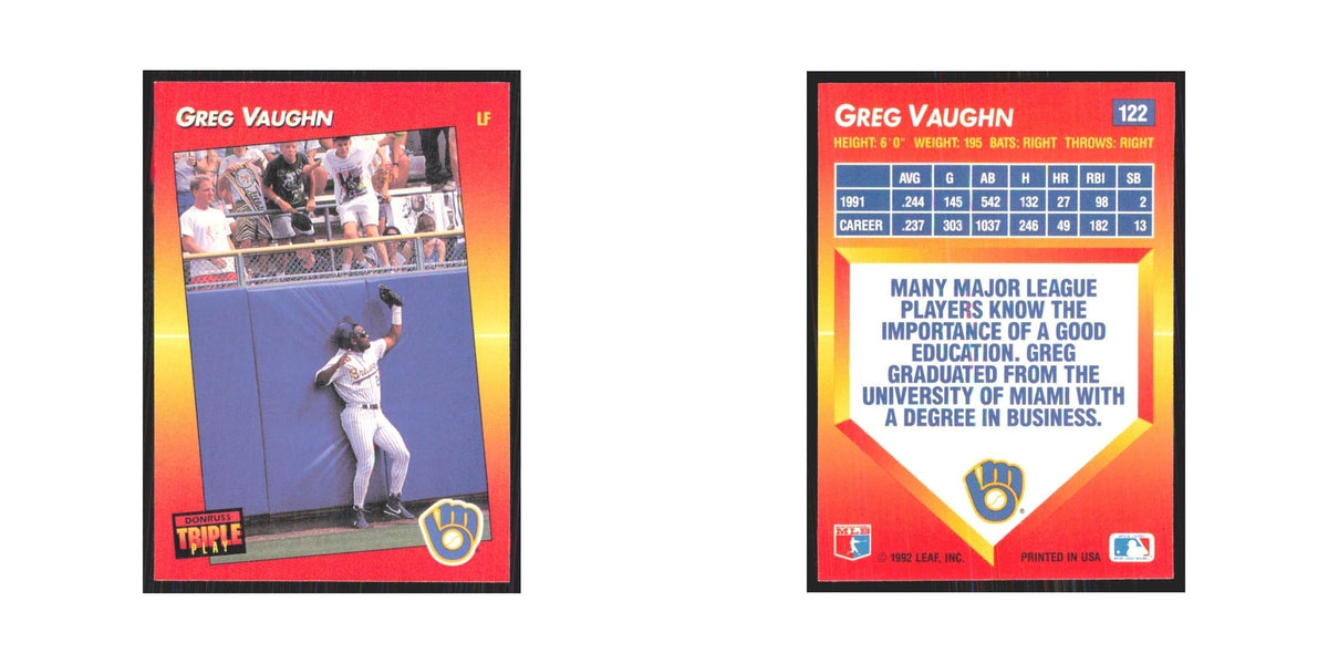 1992 Triple Play Greg Vaughn Brewers #122