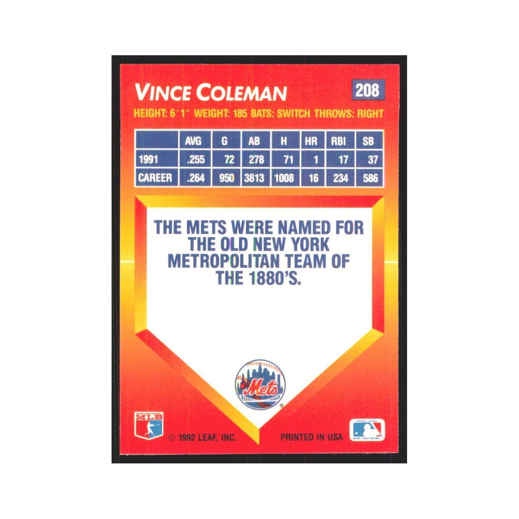 1992 Triple Play Vince Coleman Mets #208