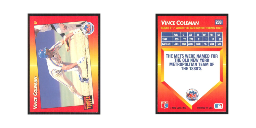 1992 Triple Play Vince Coleman Mets #208