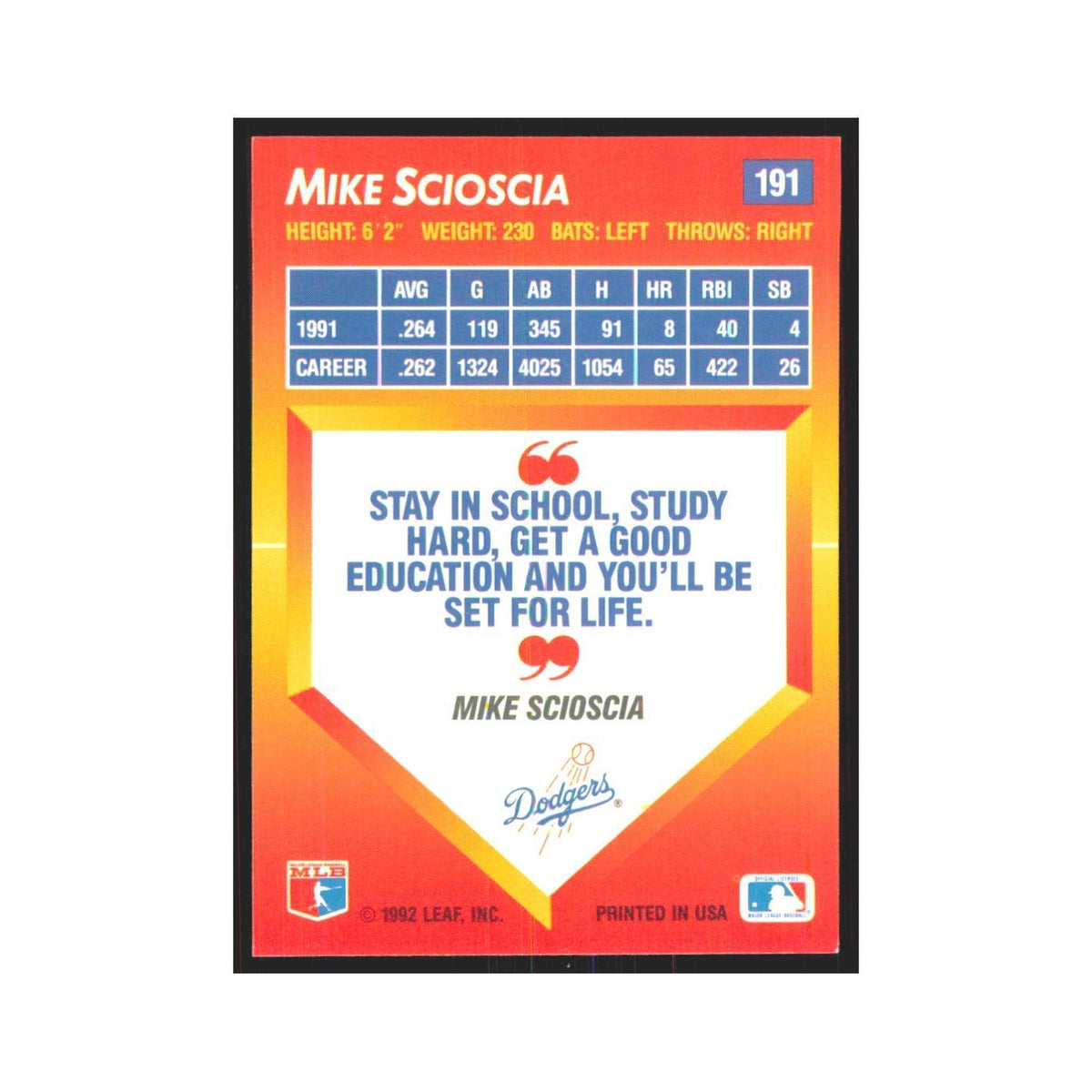 1992 Triple Play Mike Scioscia Dodgers #191