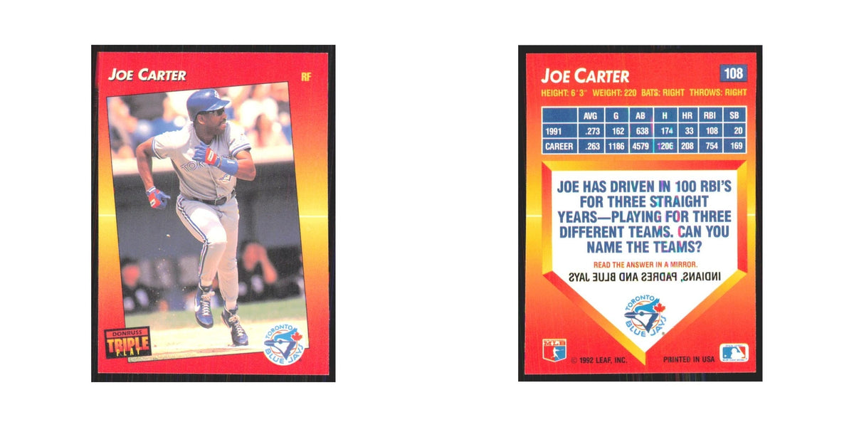 1992 Triple Play Joe Carter Blue Jays #108