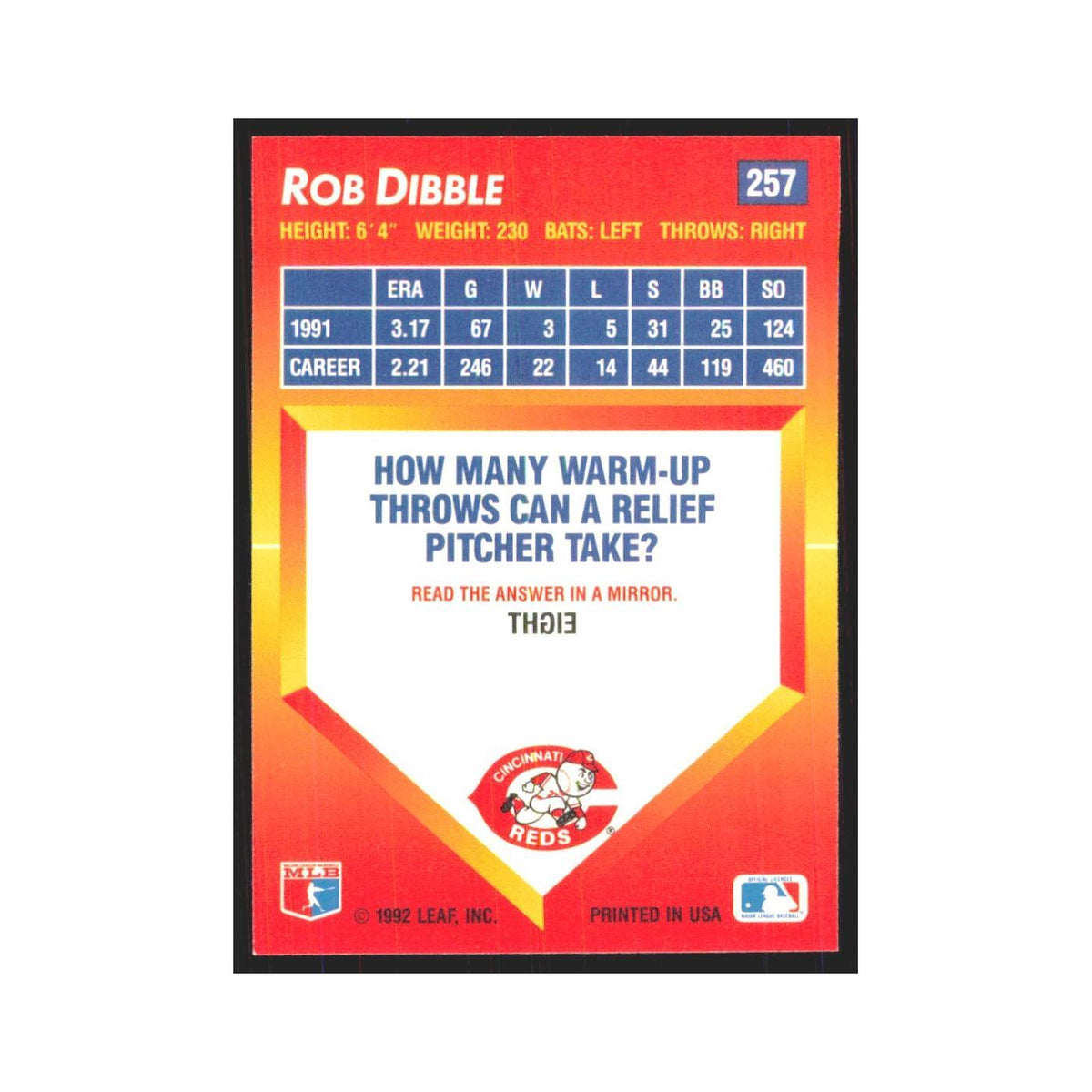 1992 Triple Play Rob Dibble Reds #257