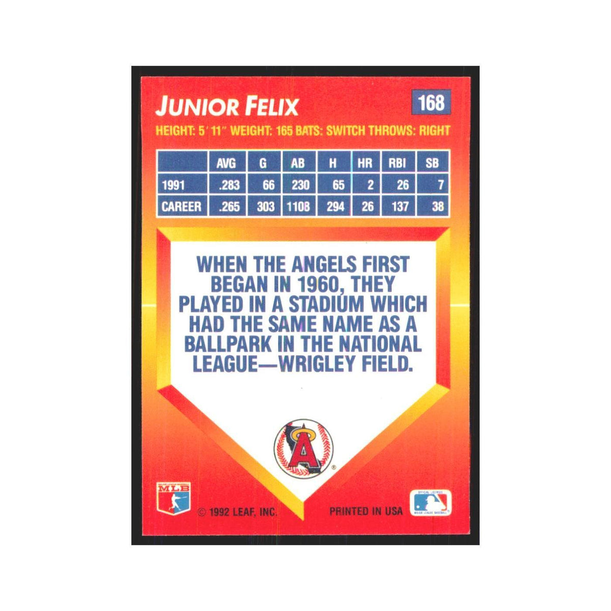 1992 Triple Play Junior Felix Angels #168