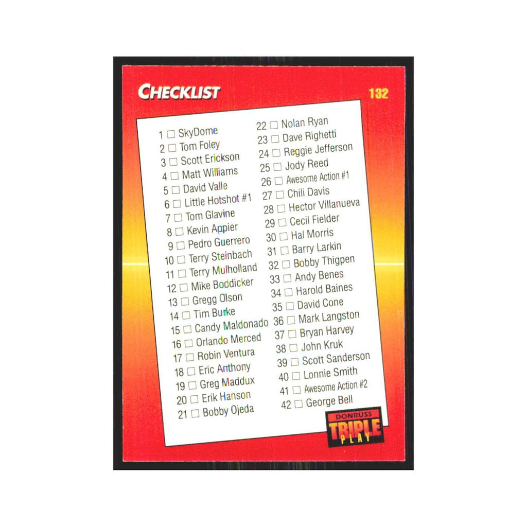 1992 Triple Play Checklist 1-88 #132