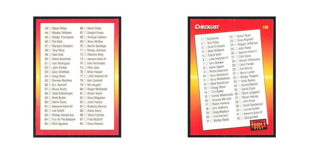 1992 Triple Play Checklist 1-88 #132