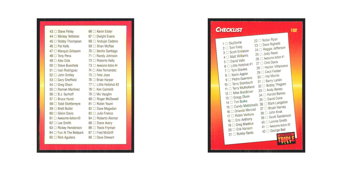 1992 Triple Play Checklist 1-88 #132