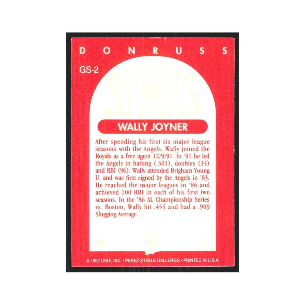 1992 Donruss Triple Play Wally Joyner Royals #GS-2