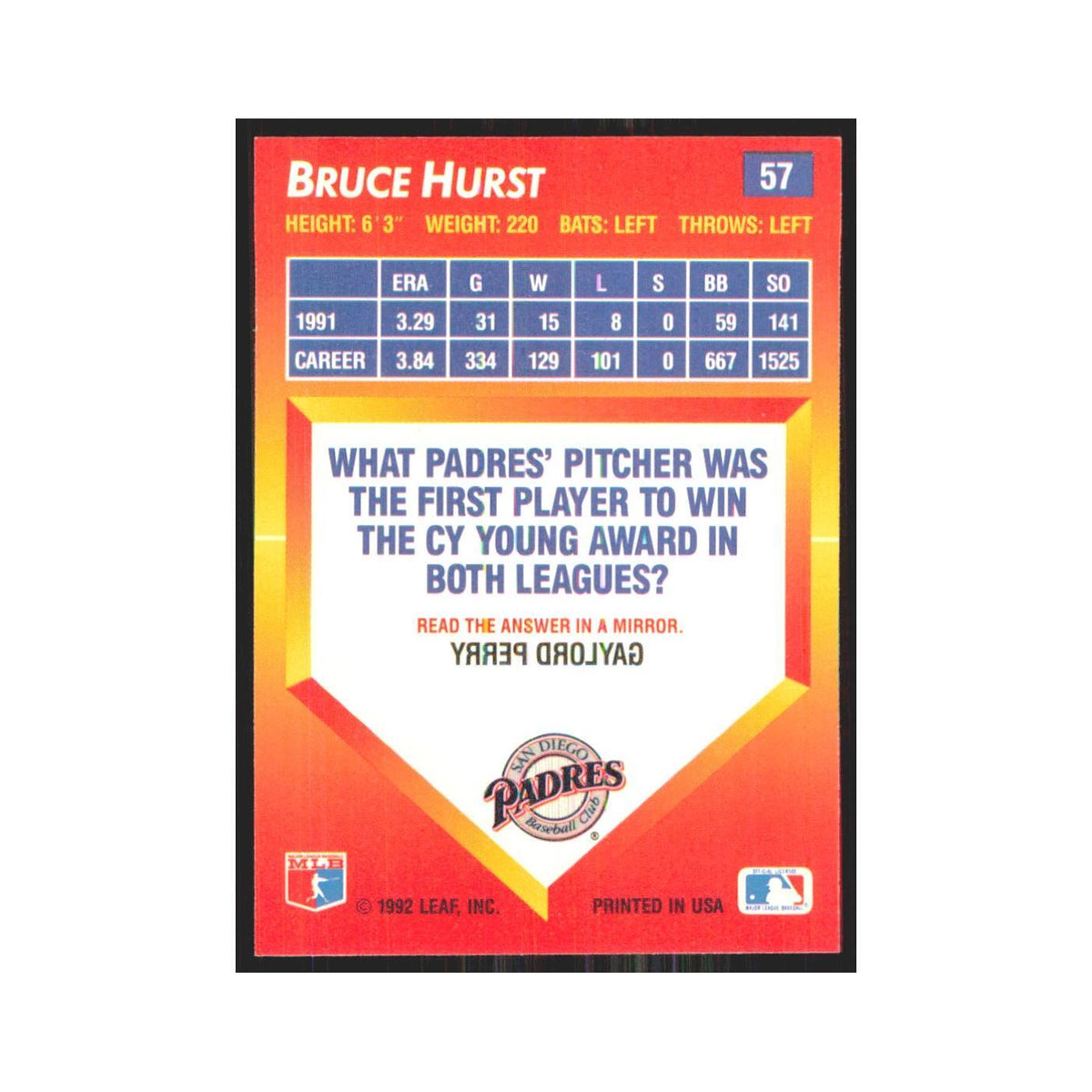 1992 Donruss Triple Play Bruce Hurst Padres #57