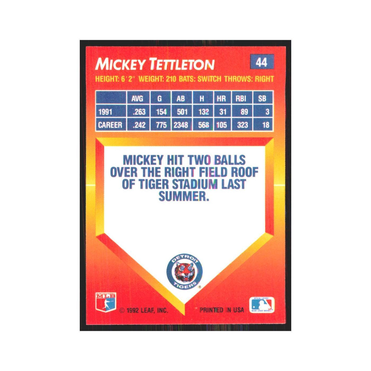 1992 Donruss Triple Play Mickey Tettleton Tigers #44