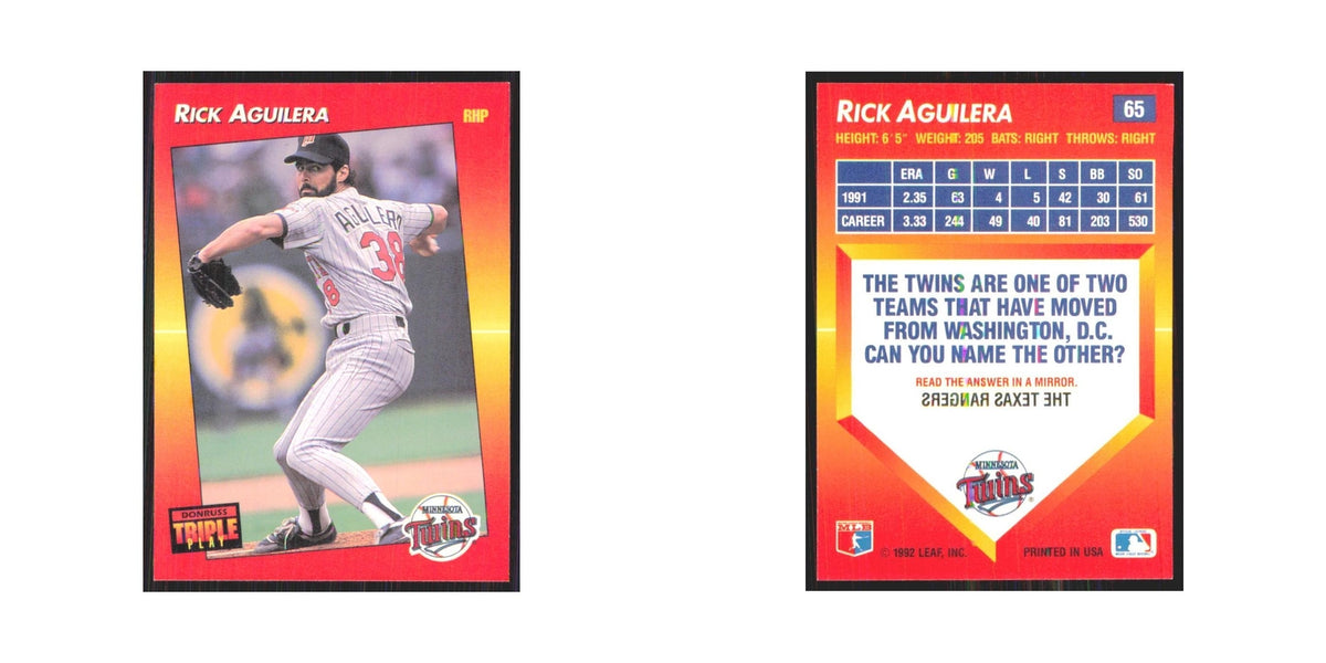 1992 Donruss Triple Play Rick Aguilera Twins #65