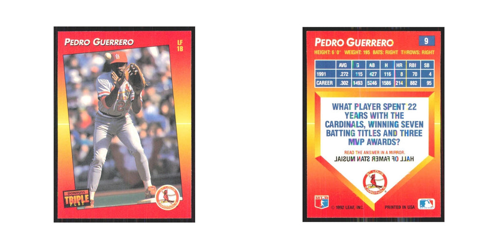 1992 Donruss Triple Play Pedro Guerrero Cardinals #9