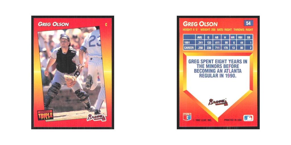1992 Donruss Triple Play Greg Olson Braves #54