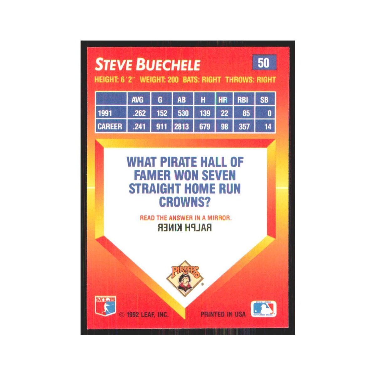 1992 Donruss Triple Play Steve Buechele Pirates #50