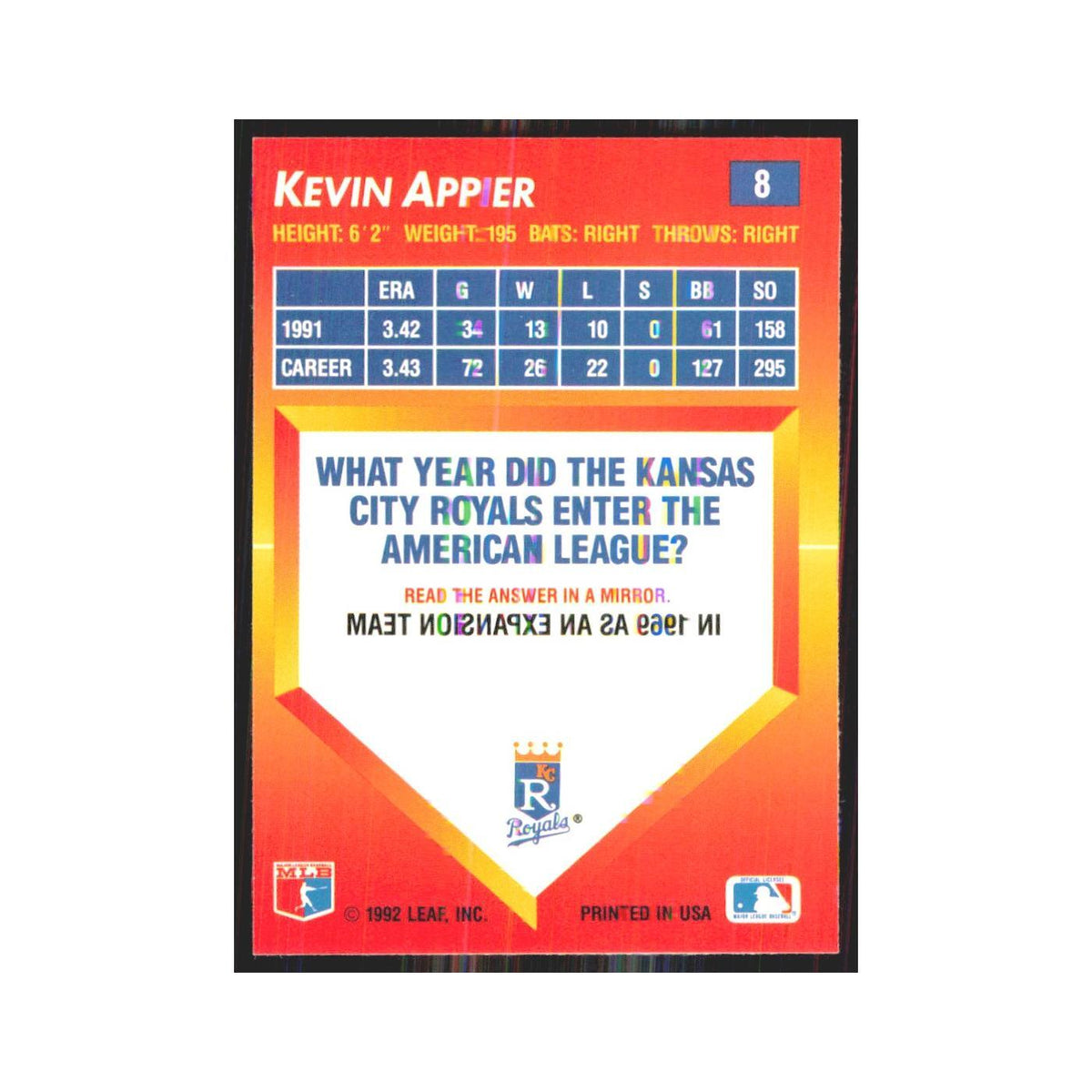 1992 Donruss Triple Play Kevin Appier Royals #8