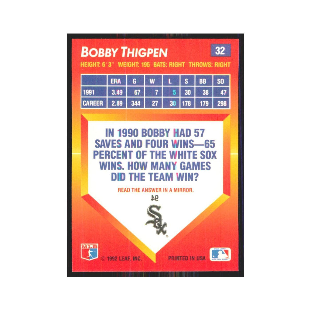 1992 Donruss Triple Play Bobby Thigpen White Sox #32